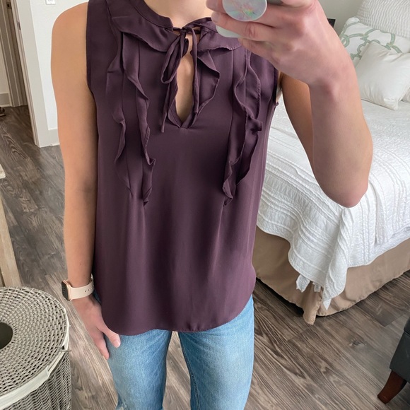 LOFT Plum Mixed Material Top - Picture 3 of 5